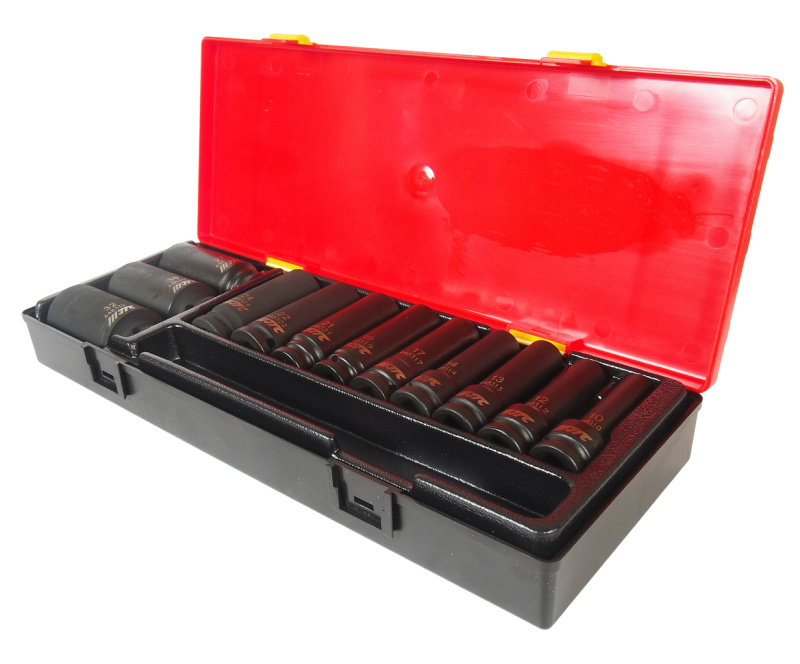 НАБОР ГОЛОВОК ТОРЦЕВЫХ 1/2" 12-ТИ ГРАННЫХ 10-32ММ ГЛУБОКИХ УДАРНЫХ В КЕЙСЕ 12 ПРЕДМЕТОВ JTC