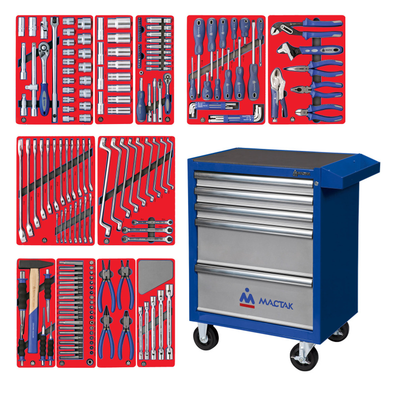 МАСТАК Набор инструментов "МАСТЕР" в синей тележке, 205 предметов 52-05205B