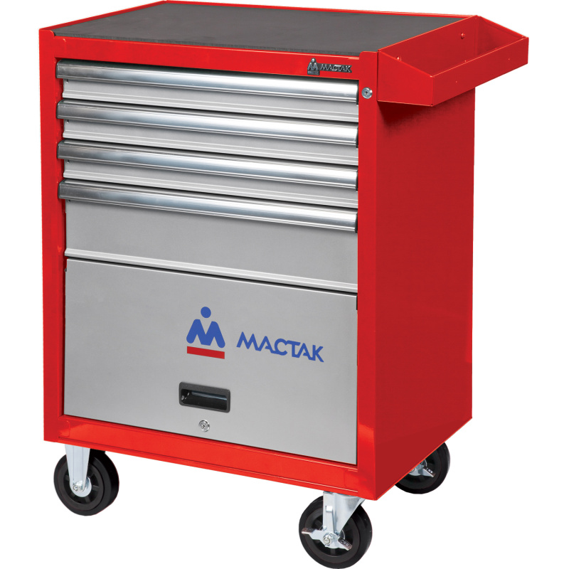 МАСТАК Тележка инструментальная серии «ОПТИМА», 4 полки и отсек, красная