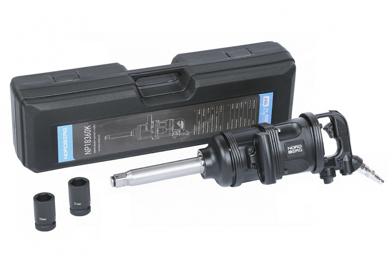 Пневмогайковерт ударный 1", 3600Нм, в кейсе с головками 32 и 33 мм NORDBERG NP18360K