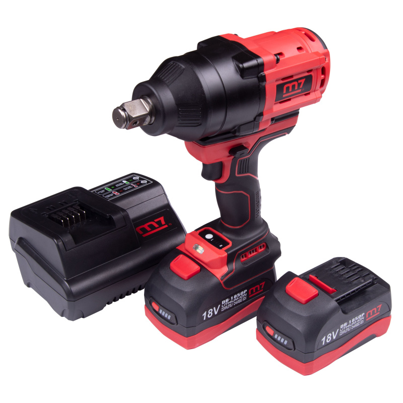 MIGHTY SEVEN Гайковерт аккумуляторный ударный 3/4", 1627 Нм, 18 В, 4 предмета, кейс DW-601A